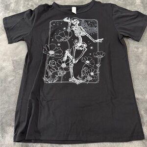 Black Cotton Blend Top - Skeleton on the front - Halloween